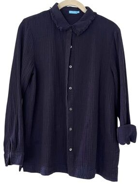 J McLaughlin Navy Button Up Long Sleeve Shirt Sz Medium Cotton Textured